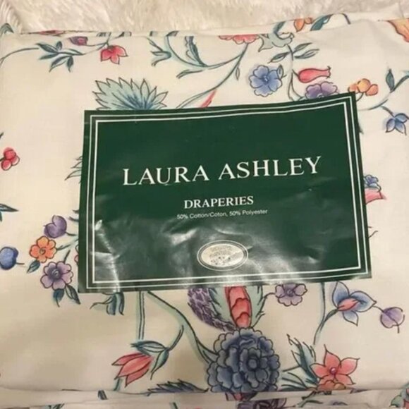 Vintage Laura Ashley Drapes Floral Curtains 2 Chinese Silk - TWO Curtains
